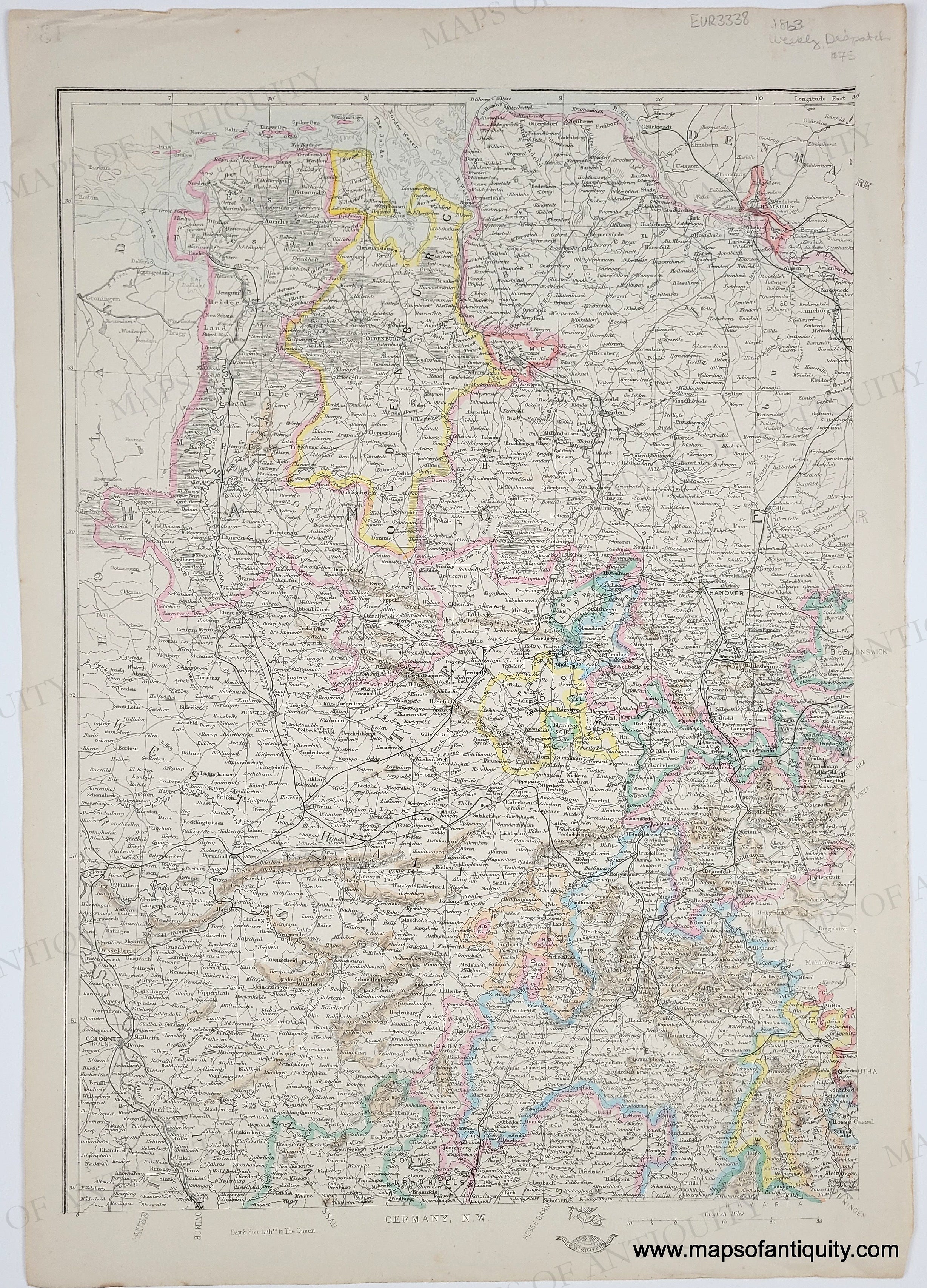 1863 - Germany, N.W. - Genuine Antique Map – Maps of Antiquity