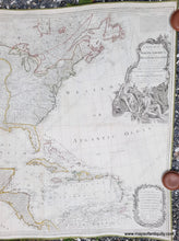 Load image into Gallery viewer, Right side of Large handsome map of North America covering from the Windward Islands in the Caribbean to Baha California and Newfoundland to the top of South America. Genuine-Antique-New-Map-North-America-with-West-India-Islands-Pownall-1783-Sayer-Bennett-Maps-Of-Antiquity