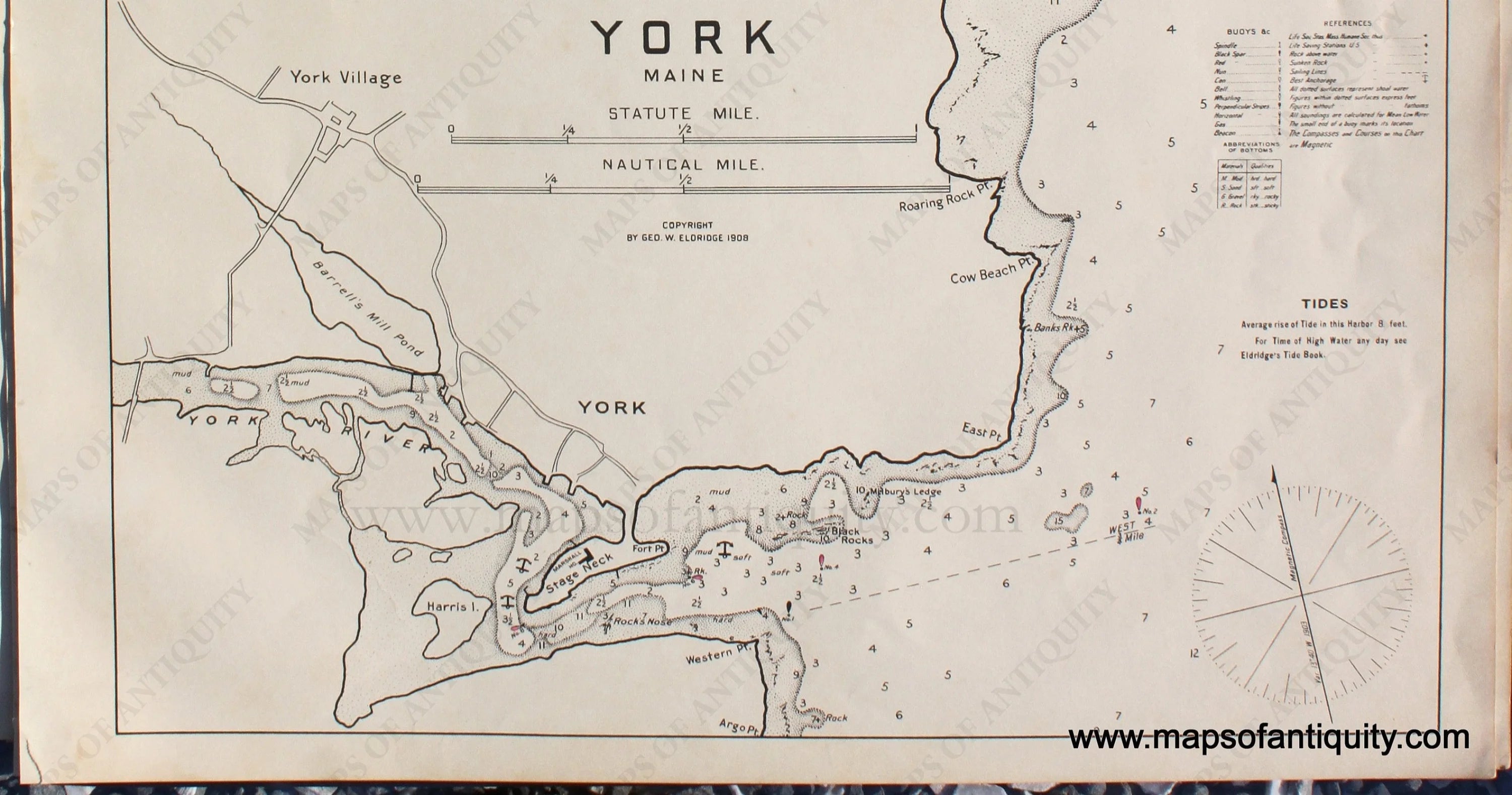 1908 York Maine Antique Chart Maps of Antiquity