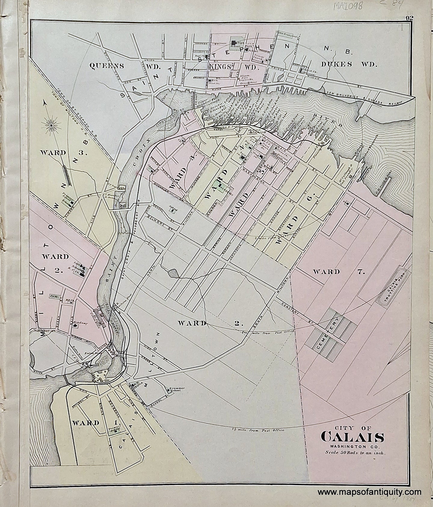 Hand-colored-Antique-Map-City-of-Calais-Maine-United-States-Maine-c.-1884-Stuart/Colby-Maps-Of-Antiquity