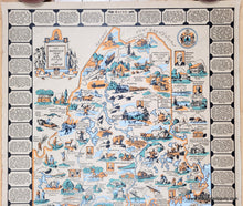 Load image into Gallery viewer, Original old map in a vibrant pictorial style with bright colors of blue, orange, green. Genuine-Vintage-Map-A-Romance-Map-of-the-State-of-Maine-1936-Greene-Fowler-and-Dodge-Maps-Of-Antiquity