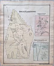 Load image into Gallery viewer, Antique map of Mount Washington in Berkshire County, Massachusetts. Hand-colored in yellow with inset maps in pink and blue showing Ashley Falls (pink with green cemeteries and schools) and sheffield Plain (blue with green cemeteries and schools). MAS1116-Antique-Map-Egremont-p-102-1876-Beers-Mount-Washington-MA-Mass-Massachusetts-Berkshire-County