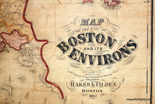 Load image into Gallery viewer, 1867 - Boston And Its Environs Wall Map Antique Hand-Colored Genuine On Rods