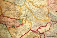 Load image into Gallery viewer, 1867 - Boston And Its Environs Wall Map Antique Hand-Colored Genuine On Rods