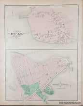Load image into Gallery viewer, Antique Map with original hand-coloring in tones of green, blue, pink, and purple. 1879 - Double-Sided Sheet With Three Maps: Nantasket Beach/Hull/Downer Landing (Ma) Antique Map