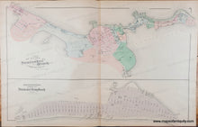 Load image into Gallery viewer, Antique Map with original hand-coloring in tones of green, blue, pink, and purple. 1879 - Double-Sided Sheet With Three Maps: Nantasket Beach/Hull/Downer Landing (Ma) Antique Map