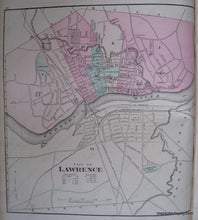 Load image into Gallery viewer, 1871 - City Of Lowell / Lawrence (Ma) Antique Map Genuine Hand-Colored