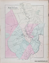 Load image into Gallery viewer, original color in tones of pink, green, yellow, and orange Antique-Hand-Colored-Map-City-of-Taunton-/-City-of-Fall-River-(MA)--United-States-Massachusetts-1871-Walling-&-Gray-Maps-Of-Antiquity
