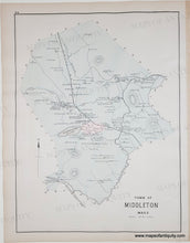 Load image into Gallery viewer, Antique map of the Town of Middleton, Massachusetts, featuring fine black and gray linework, place labels, and a small pink highlighted area near the center, on an aged off-white paper .