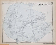 Load image into Gallery viewer, Old map of Hopkinton, Massachusetts with labeled roads and boundaries. original blue color from 1875.