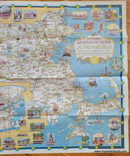 Load image into Gallery viewer, Antique-map-pictorial-Massachusetts-Historical-Travel-Tourist-Ernest-Dudley-Chase-1963