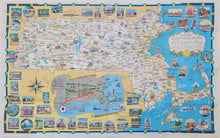 Load image into Gallery viewer, Genuine-Antique-map-colorful-illustrated-pictorial-Massachusetts-Historical-Travel-Tourist-Worlds-Fair-Ernest-Dudley-Chase-1964- A World of Fun and Relaxation, Massachusetts, The Historic Vacationland, A Travel Map to help you feel at home in the Bay State