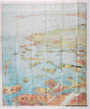 Load image into Gallery viewer, Vibrant original printed color. Antique-Map-Boston-Harbor-Bird's-Eye-View-Map-Walker-1905-Chromolithograph-color-Massachusetts-Maps-of-Antiquity
