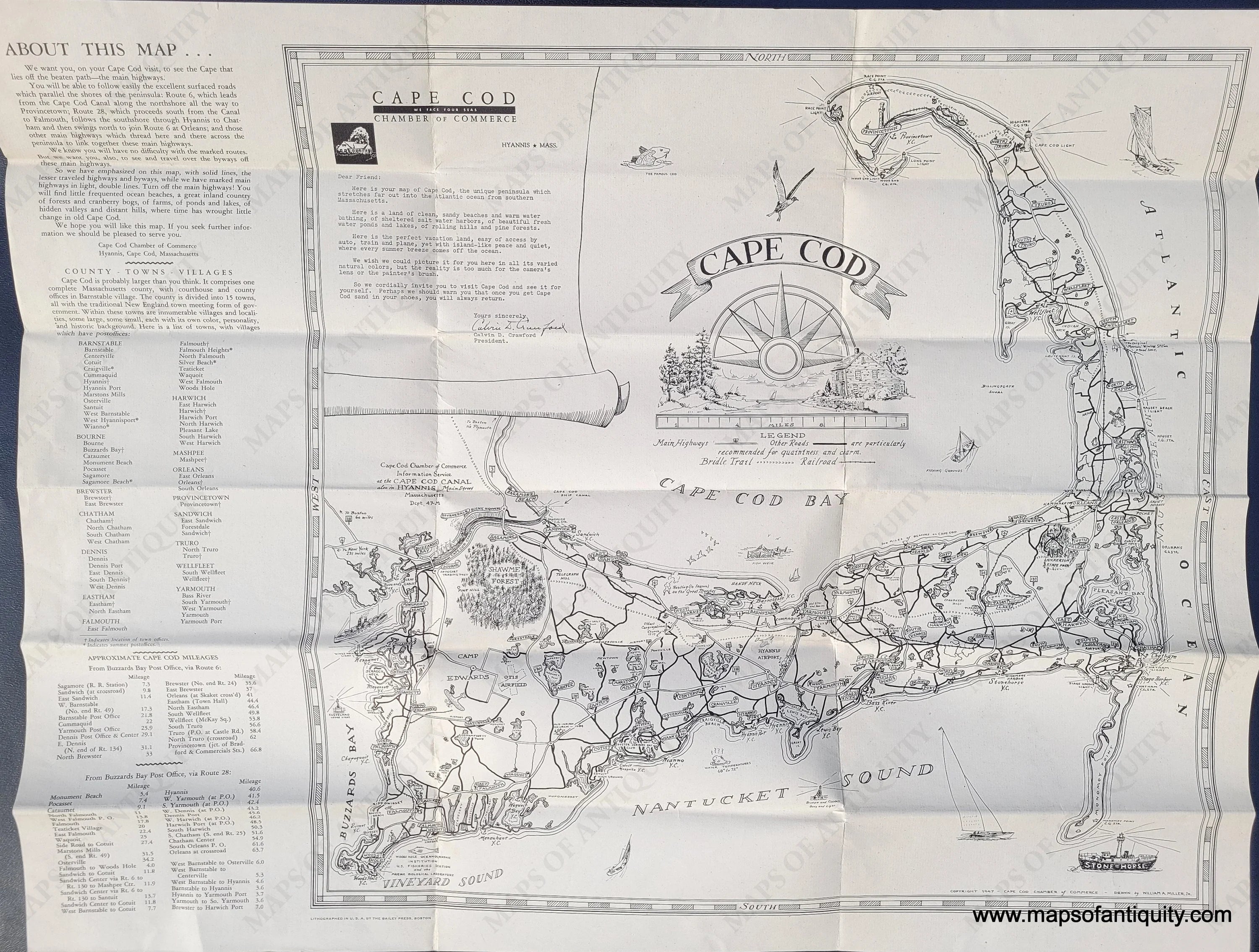1947 - Cape Cod - Antique Map – Maps of Antiquity
