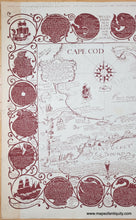 Load image into Gallery viewer, Map of Cape Cod with decorative borders and ship illustrations in a cranberry red color.