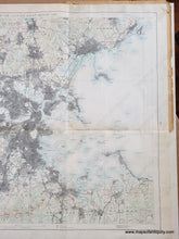 Load image into Gallery viewer, Impressive map with the city of Boston at center, with darkly shaded areas indicating densely populated areas, green shows forests and brown lines indicate topography. The Public Reservations are noted.