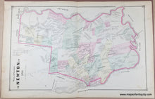 Load image into Gallery viewer, Antique map of Newton MA focusing on history, with original hand-coloring in tones of pink, green, yellow, orange and purple. Genuine-Antique-Map-Plan-of-the-town-of-Newton-in-1700-Massachusetts--1874-Beers-Maps-Of-