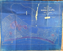 Load image into Gallery viewer, Blueprint style map with red markings showing part of Plymouth, MA. Genuine-Antique-Map-Plan-of-Cottage-Lots-at-Manomet-Bluffs-So-Plymouth-Mass--1920-Brine-Hugo-Bufford-Maps-Of-Antiquity