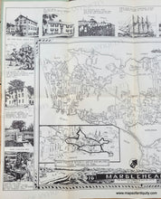 Load image into Gallery viewer, Black and white map of Marblehead MA with illustrations around it. Genuine-Map-Marblehead-1950-New-England-Map-Co-Maps-Of-Antiquity