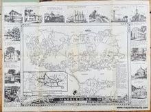 Load image into Gallery viewer, Black and white map of Marblehead MA with illustrations around it. Genuine-Map-Marblehead-1950-New-England-Map-Co-Maps-Of-Antiquity