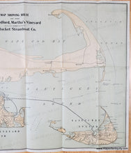 Load image into Gallery viewer, Original printed color tan for land and blue for water. Genuine-Antique-booklet-with-Map-Map-Showing-Route-of-the-New-Bedford-Marthas-Vineyard-and-Nantucket-Steamboat-Co.-1900-Rand-Avery-Supply-Co.-Maps-Of-Antiquity