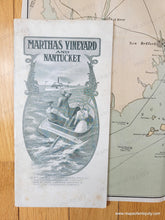 Load image into Gallery viewer, Original printed color tan for land and blue for water. Genuine-Antique-booklet-with-Map-Map-Showing-Route-of-the-New-Bedford-Marthas-Vineyard-and-Nantucket-Steamboat-Co.-1900-Rand-Avery-Supply-Co.-Maps-Of-Antiquity