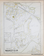 Load image into Gallery viewer, ANtique map of part of wakefield showing streets and buildings with original hand-coloring in tones of yellow, green, pink.