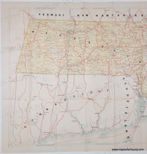 Load image into Gallery viewer, Antique Map of Massachusetts on a white background with original vintage tones of yellow, red, and blue