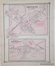 Load image into Gallery viewer, Antique map of parts of Townsend, MA from 1875 in original color tones of pink.