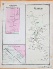 Load image into Gallery viewer, Antique hand-colored map. Colored in tones of pink, yellow, and church grounds, cemeteries, and commons are green.