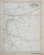 Load image into Gallery viewer, Antique map with original colors of yellow, pink, blue, and green. Antique-Map-Woburn-(MA)-Massachusetts--1889-Walker-Maps-Of-Antiquity
