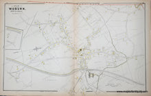 Load image into Gallery viewer, Antique map with original colors of yellow, pink, blue, and green. Antique-Map-Woburn-(MA)-Massachusetts--1889-Walker-Maps-Of-Antiquity