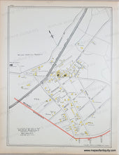 Load image into Gallery viewer, Antique map with original colors of yellow, pink/orange. shows streets and buildings. part of Arlington.
