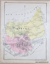 Load image into Gallery viewer, Antique map with original colors of yellow, pink, and green. Shows streets and buildings. Lowell and Dracut Massachusetts