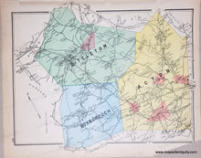 Load image into Gallery viewer, Antique map with original colors of yellow, orange, blue, and green. Towns of Littleton, Acton, and Boxborough MA