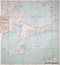 Load image into Gallery viewer, Antique Map of Cape Cod and vicinity on a green-blue background. map's original paper jacket is still attached at left side.