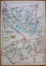 Load image into Gallery viewer, 1903 - Town Of Wareham Carver (Ma) Antique Map Genuine Hand-Colored