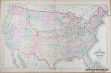 Load image into Gallery viewer, original color in tones of pink, green, yellow, and orange colored by state. Antique-Hand-Colored-Map-Map-of-the-United-States-and-Territories-North-America-United-States-1872-Walling-and-Gray-Maps-Of-Antiquity