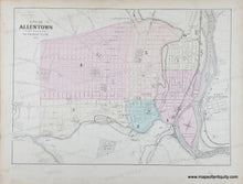 Load image into Gallery viewer, map original color in tones of pink, green, yellow, and orange Antique-Map-Of-The-Compact-Portions-Philadelphia-And-Camden-Verso-City-Lancaster-Allentown-Antique-1872-Pennsylvania-PA