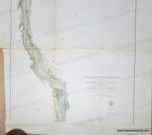 Load image into Gallery viewer, Antique chart of part of Rappahannock River Virginia with hand-coloring in green, tan, and blue. Genuine-Antique-Coast-Chart-Rappahannock-River-Virginia-from-Fredericksburg-to-near-Moss-Neck-1856-US-Coast-Survey-Maps-Of-Antiquity
