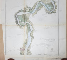 Load image into Gallery viewer, Antique chart of part of Rappahannock River Virginia with hand-coloring in green, tan, and blue. Genuine-Antique-Coast-Chart-Rappahannock-River-Virginia-from-Moss-Neck-to-Port-Royal-1856-US-Coast-Survey-Maps-Of-Antiquity