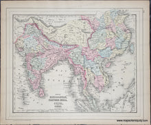 Load image into Gallery viewer, Vintage map of southern Asia with colors of pink, orange, yellow, green, blue. Antique-Hand-Colored-Map-Double-sided-map:-A-New-Map-of-Palestine-or-the-Holy-Land;-verso:-Map-of-Hindoostan-Farther-India-China-and-Tibet-Middle-East-&-Palestine--1885-Mitchell-Maps-Of-Antiquity-1800s-19th-century