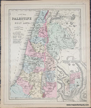 Load image into Gallery viewer, Vintage map of Palestine and the Holy Land with colors of pink, orange, yellow, green, blue. Antique-Hand-Colored-Map-Double-sided-map:-A-New-Map-of-Palestine-or-the-Holy-Land;-verso:-Map-of-Hindoostan-Farther-India-China-and-Tibet-Middle-East-&-Palestine--1885-Mitchell-Maps-Of-Antiquity-1800s-19th-century