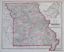 Load image into Gallery viewer, 1874 - Illinois Missouri Indiana Antique Map Genuine Hand-Colored