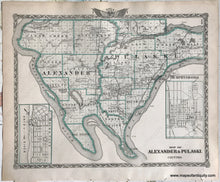 Load image into Gallery viewer, Antique-Hand-Colored-Map-Map-of-Alexander-&-Pulaski-Counties;-verso:-Four-small-cities-of-Illinois-1876-Warner-&-Beers-/-Union-Atlas-Co.-Midwest-1800s-19th-century-Maps-of-Antiquity