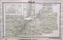 Load image into Gallery viewer, Antique-Hand-Colored-Map-Map-of-Schuyler-Mason-Brown-Cass-&-Menard-Counties;-versos:-Small-Illinois-city-maps-1876-Warner-&-Beers-/-Union-Atlas-Co.-Midwest-1800s-19th-century-Maps-of-Antiquity