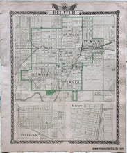 Load image into Gallery viewer, Antique-Hand-Colored-Map-Decatur-City;-verso:-Logan-County-1876-Warner-&-Beers-/-Union-Atlas-Co.-Midwest-1800s-19th-century-Maps-of-Antiquity