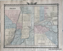 Load image into Gallery viewer, Antique-Hand-Colored-Map-Joliet-Peru-and-Freeport-Illinois;-verso:-Generelo-Cambridge-Fulton-Kewanee-and-Morrison-Illinois--1876-Warner-&-Beers-/-Union-Atlas-Co.-Midwest-1800s-19th-century-Maps-of-Antiquity