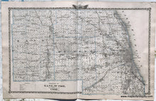 Load image into Gallery viewer, Antique-Hand-Colored-Map-Double-sided-sheet-with-multiple-maps:-centerfold--Counties-of-Kane-Du-Page-and-nearly-all-of-Cook;-versos:-Map-of-Chicago-City-/-Aurora-Naperville-and-Wheaton-Illinois-1876-Warner-&-Beers-/-Union-Atlas-Co.-Midwest-1800s-19th-century-Maps-of-Antiquity