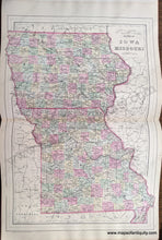 Load image into Gallery viewer, Antique-Hand-Colored-Map-Double-sided-sheet-with-multiple-maps:-Centerfold---County-and-Township-Map-of-the-States-of-Iowa-and-Missouri-/-Map-of-St.-Louis-on-reverse-United-States-Midwest-1884-Mitchell-Maps-Of-Antiquity-1800s-19th-century